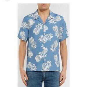Sandro Blue Pineapple Print Casual Button Down Shirt
